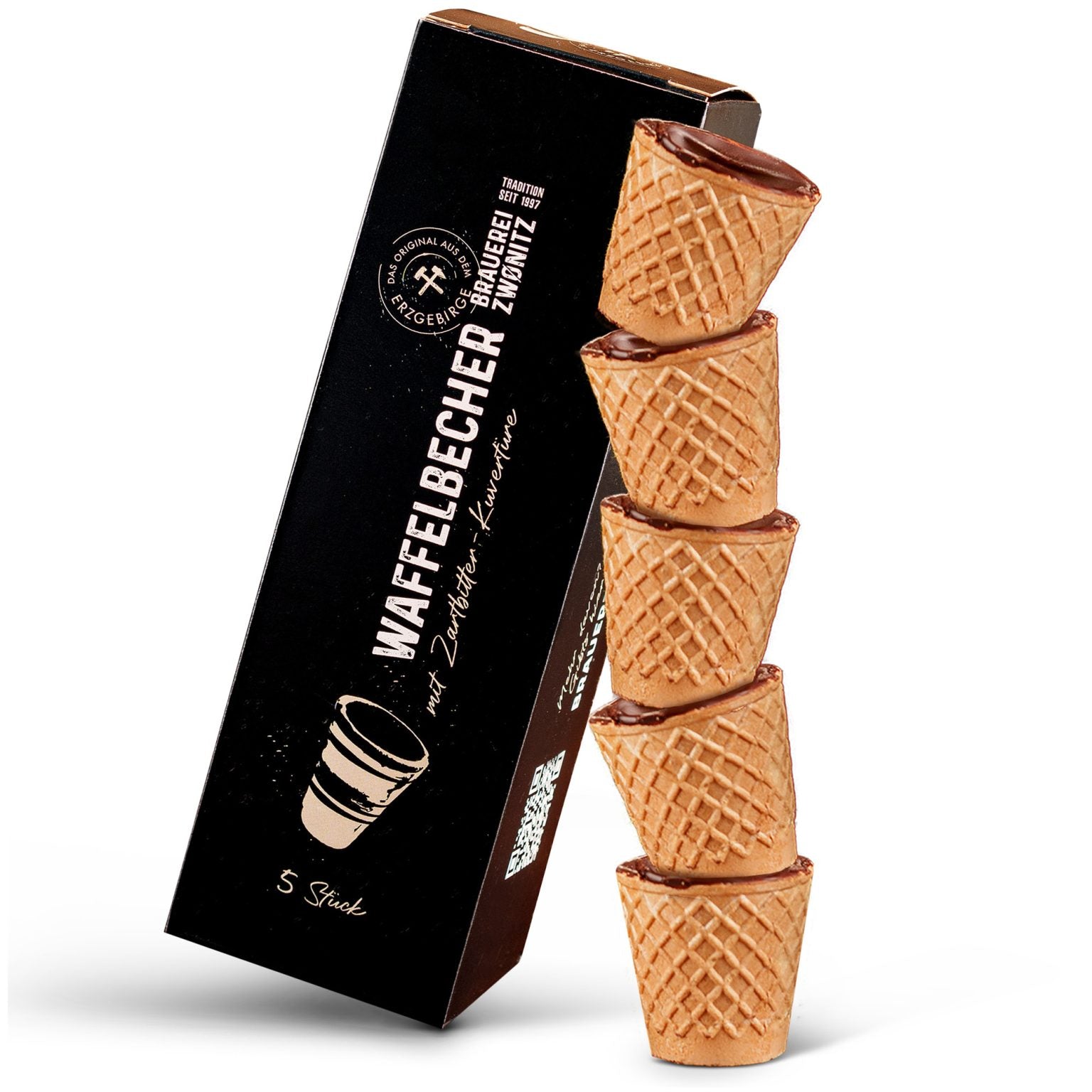 Zwönitzer Waffelbecher mit Zartbitter-Kuvertüre