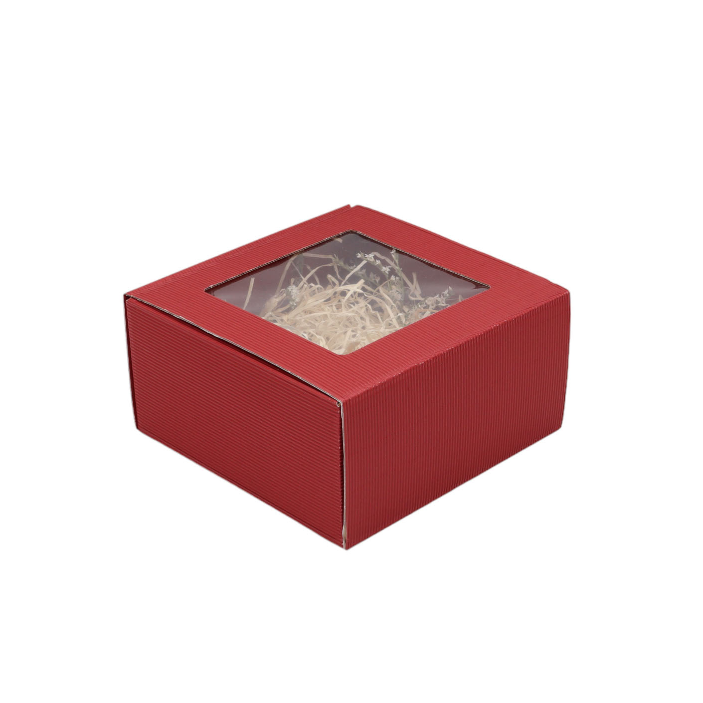 Geschenkbox rot gewellt mit Sichtfenster 20 x 20 x 9cm